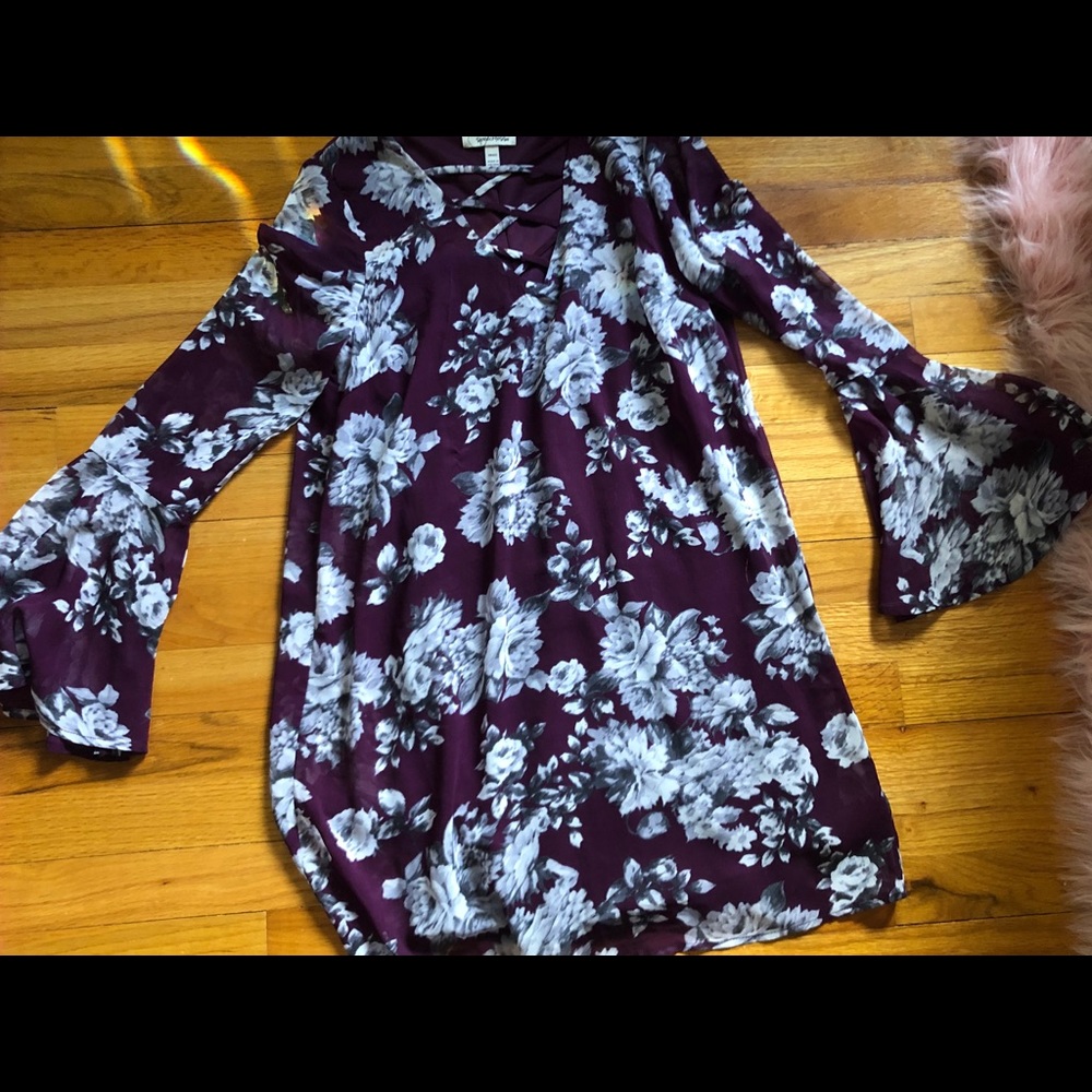 Floral Chiffon Lace Front Midi Dress